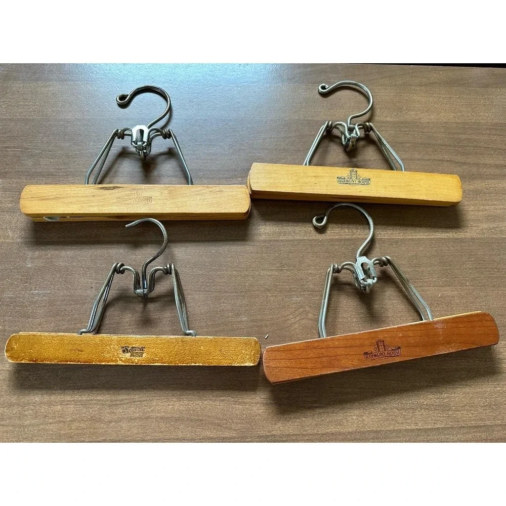 4 Vintage Wooden Hangers Clamp Pants Skirt Slacks 1 Setwell 3 Unbranded 9